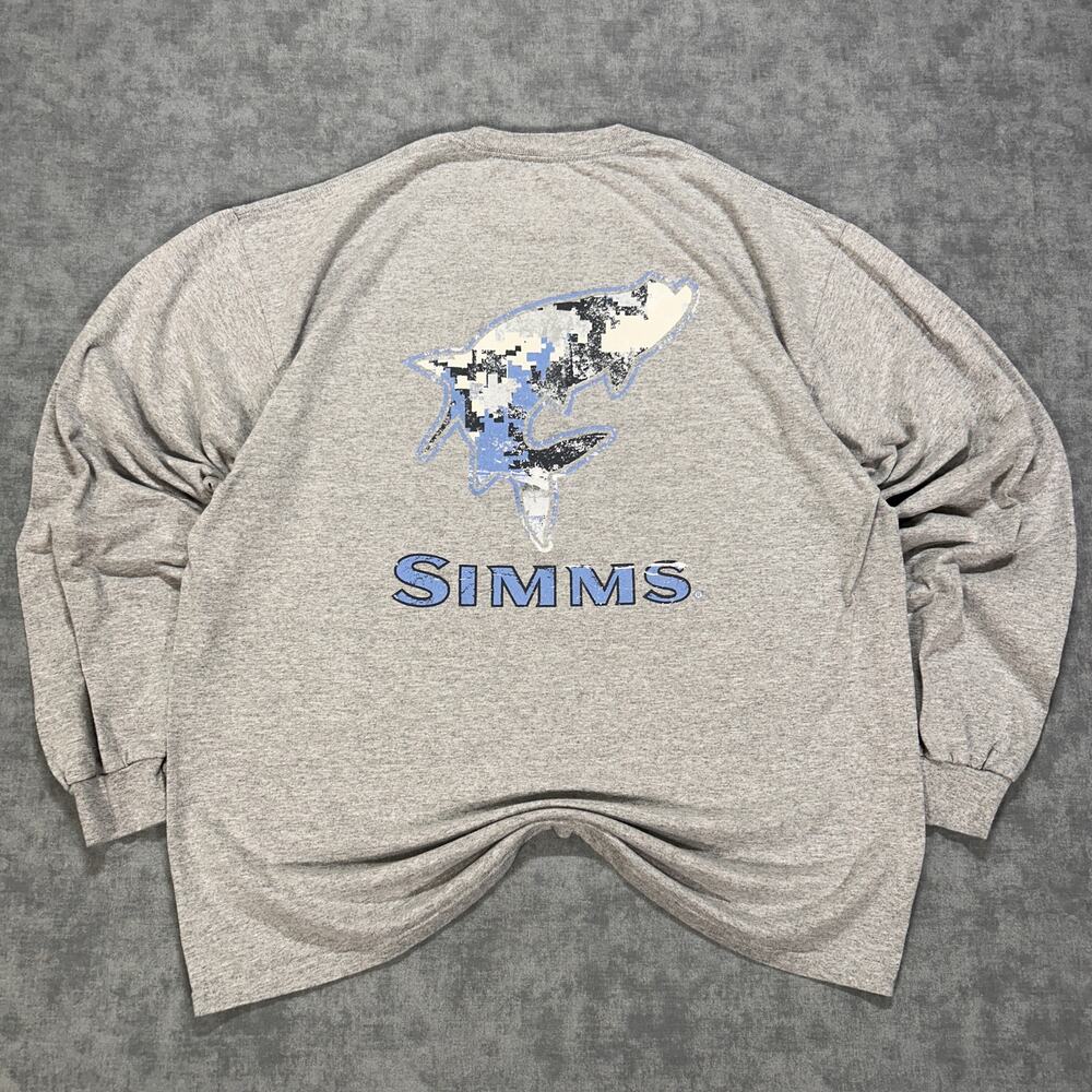 Simms Fishing Products Shark Graphic Crewneck Long Sleeve Tshirt Gray Mens XL